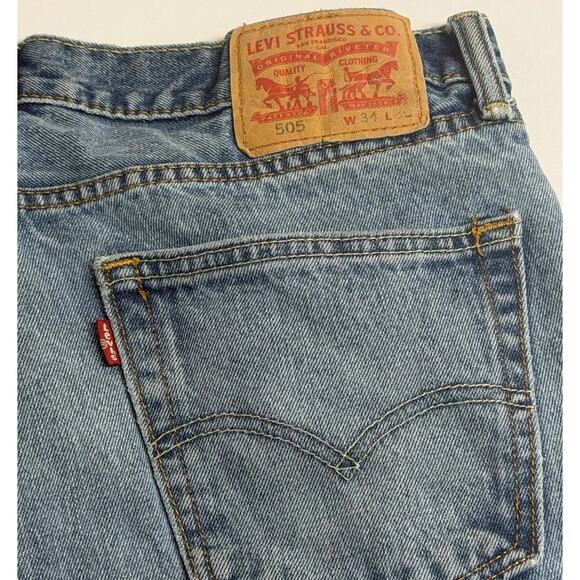 Levi's 505 Jeans Mens 34x30 Regular Fit Straight Leg Blue Wash Denim - Picture 5 of 16